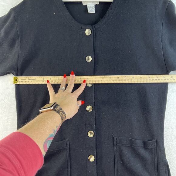Vtg Express Tricot XS Cardigan Sweater Button Up Long Relax Black Whimsigoth - Picture 9 of 12